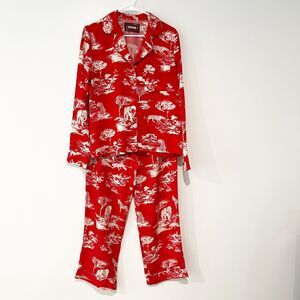 Reformation Red Safari Animal Printed Toile Button Up 2 Piece Pajama Set small